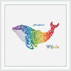 Cross stitch pattern Whale Ornament Rainbow Sea marine silhouette abstract counted crossstitch patterns/Instant Download