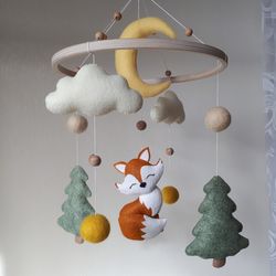 Mobile baby nursery decor woodland, fox baby mobile, expecting mom gift, postpartum gift, baby girl gift personalized