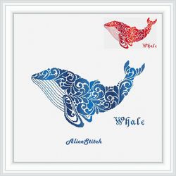 Cross stitch pattern Whale Ornament Monochrome Sea marine silhouette abstract counted crossstitch patterns Instant PDF