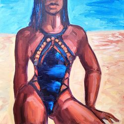 Black Female Oil Painting African Queen Original Artwork African American Woman Painting on Canvas by 16x16 inch