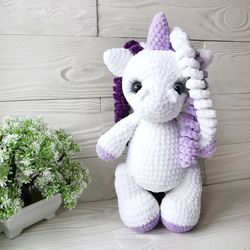 crochet unicorn toy, personalized toy, amigurumi unicorn doll, magical plush white unicorn, soft toy, knitted unicorn fl