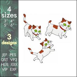 Cats Rick Morty Embroidery Design, cartoon kitties, 3 designs, 4 sizes