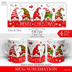 Merry Christmas Gnomes Mug Sublimation. Christmas Mug 11,15. Hand Drawn graphics. Digital Download. OliArtStudioShop