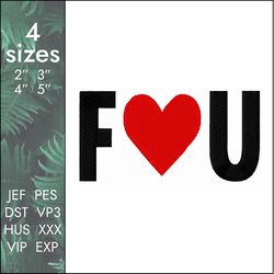 fuck embroidery design, rude cursing with love, middle finger, 4 sizes, instant download