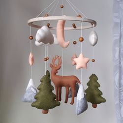 Baby mobile woodland nursery, forest deer crib mobile scandinavian nursery decor, pregnancy gift, baby shower gift