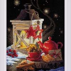 Riolis - Cross stitch kit Winter tea time 18x24 cm