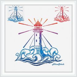 Cross stitch pattern Lighthouse Wave Monochrome Sea marine silhouette hope counted crossstitch patterns/Download PDF