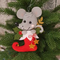 Christmas mouse, mouse, christmas ornament, little mouse, Christmas sock, christmas decor