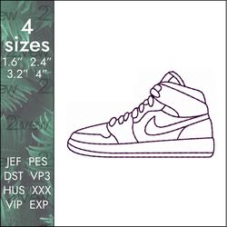 nike sneaker embroidery design, simple one line file shoes, 4 sizes, instant download