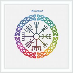 runic compass vegvisir celtic knot ancient nordic rune symbol rainbow monochrome viking sailor cross stitch patterns pdf