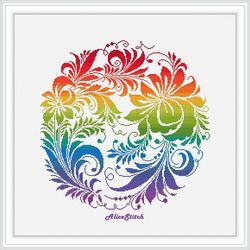 Cross stitch pattern Mandala Ornament Floral Rainbow panel abstract pillow napkin counted crossstitch patterns PDF
