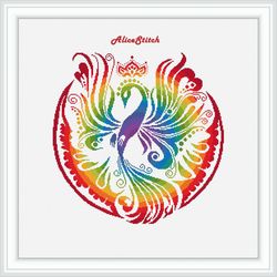 Phoenix Cross stitch pattern Bird silhouette Rainbow Ornament wings abstract counted crossstitch patterns/Download PDF