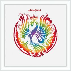 phoenix cross stitch pattern bird silhouette rainbow ornament wings abstract counted crossstitch patterns/download pdf