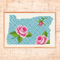 oregon cross stitch pattern floral map cross stitch floral state cross stitch flower map embroidery