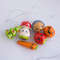 Mini Christmas ornaments: Christmas tree, pumpkin lantern Jack, cute carrots, kawaii strawberries, funy hedgehogs, fly agaric mushrooms.
