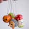 set of 6 pcs small Christmas decorations: Christmas tree, pumpkin, cute carrots, kawaii strawberries, funy hedgehogs, nice fly agaric mushrooms.