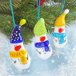 Christmas fused glass funny Snowman decoration, Christmas tree decoration, gift