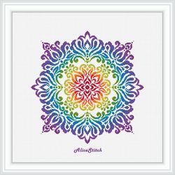 Cross stitch pattern Mandala Damask east ornament Rainbow panel monochrome pillow napkin counted crossstitch pattern PDF