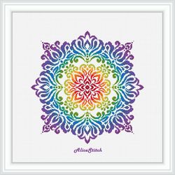 cross stitch pattern mandala damask east ornament rainbow panel monochrome pillow napkin counted crossstitch pattern pdf