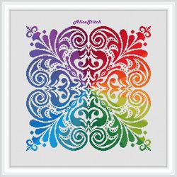 Cross stitch pattern Ornament Damask Rainbow Panel abstract pillow napkin counted crossstitch patterns / Download PDF