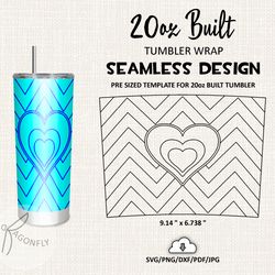 hearts Burst tumbler template / 20 Oz Built Tapered Tumbler Wrap / Seamless design - 111