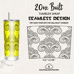 Seamless design / Mehndi Burst tumbler template / 20 Oz Built Tapered Tumbler Wrap - 120
