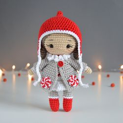 DIY PDF crochet amigurumi pattern Emma Christmas crochet doll in winter clothes