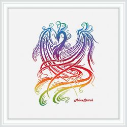 Cross stitch pattern Bird Phoenix Rainbow Ornament abstract silhouette, counted crossstitch patterns/Download PDF