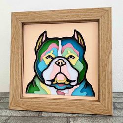 Dog 3D Layered SVG For Cardstock/ Colorful American Bully Multilayer SVG/ Dog Mandala Pop Art/ 3D Dog Papercraft SVG