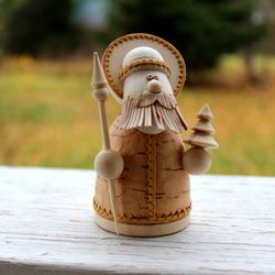 Santa Claus figurine, Wooden hand carved statue, Christmas Ornament