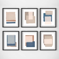 Geometric Art Set Of 6 Posters Downloadable Prints Minimalist Art Square Print Abstract Painting 6 Piece Wall Art
