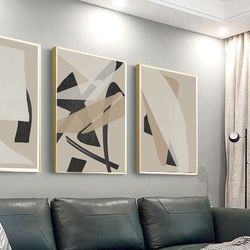 Abstract Triptych Concept Art Set Of 3 Prints Grey Brown Wall Art Modern Large Art Digital Download Abstract Painting