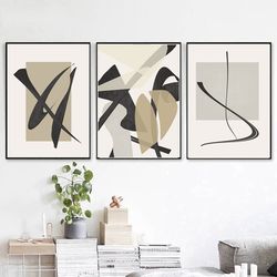 Abstract Painting Concept Art Set Of 3 Prints Grey Brown Wall Art Modern Print Large Art Printable Art Abstract Triptych