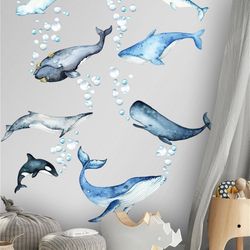 Animal Whale Sea World ocean Wall Decal for Kids room Decal Bathroom Interior Design, Vinyl Stickers and decals animals