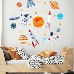 Outer Space Wall Decals. Watercolor solar system. Nursery Decals. Planet wall decals. Kids room wall decor