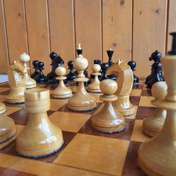 Valdai Soviet wooden chess set 1960s - vintage 1965 Russian old chess USSR