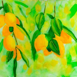 Lemons original watercolor painting lemon tree artwork abstract lemons wall art citrus fruit painting