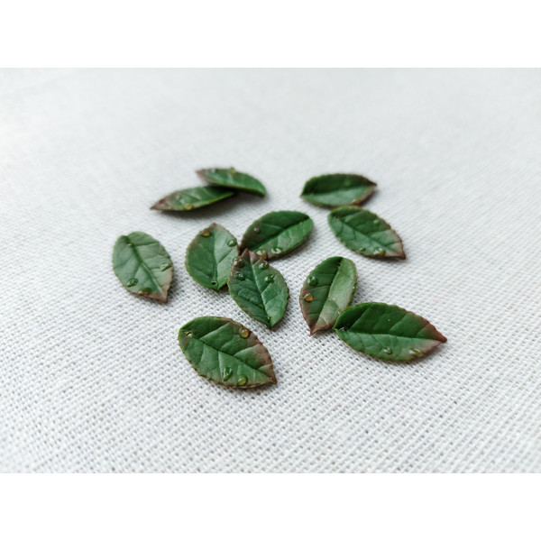 Blueberry leaves Beads Polymer clay. Green leaf beads. - Inspire
