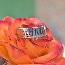Witch ring with an inscription readable from any side. Magic occult ring. Ambigram ring. Hand forged ring