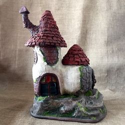 Miniature House,Handmade House Sculpture,Diorama House, Mantel decor, Fairy tale Lamp,Troll House, Mushroom House
