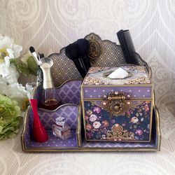 Purple desktop organizer, brush holder, beauty box,Desk organizer, napkin holder, cosmetics holder