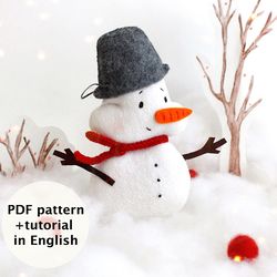 Felt Snowman hand sewing PDF tutorial with patterns, DIY Christmas decor, Christmas tree toy pattern