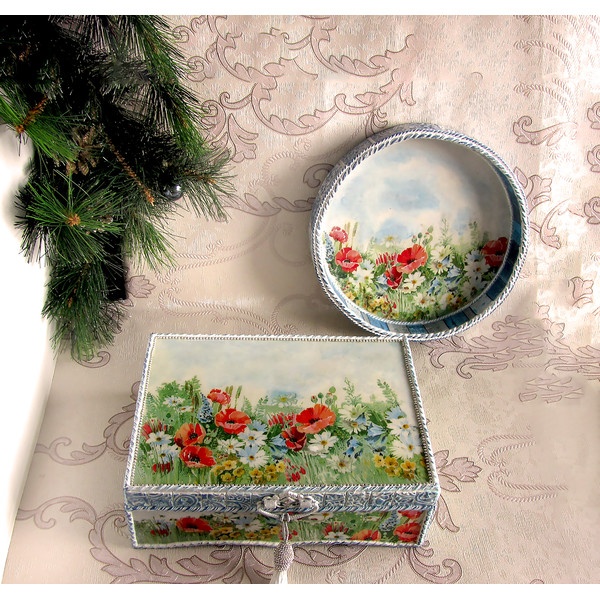Tea box, Trinket Box, Boho jewelry box, Christmas gift, Unusual wooden casket, Poppies Box, Glossy casket, Summer jewelry box (2).jpg