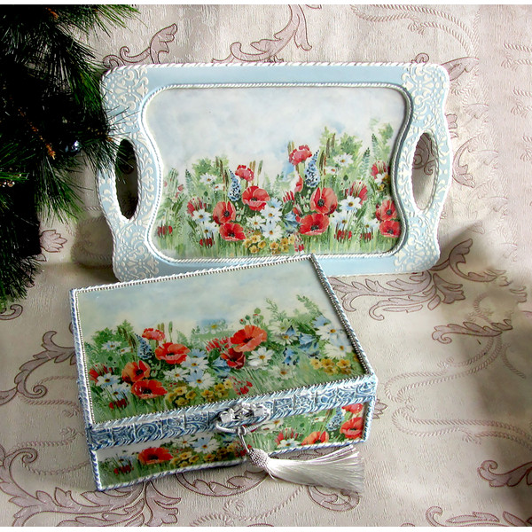 Tea box, Trinket Box, Boho jewelry box, Christmas gift, Unusual wooden casket, Poppies Box, Glossy casket, Summer jewelry box (3).jpg