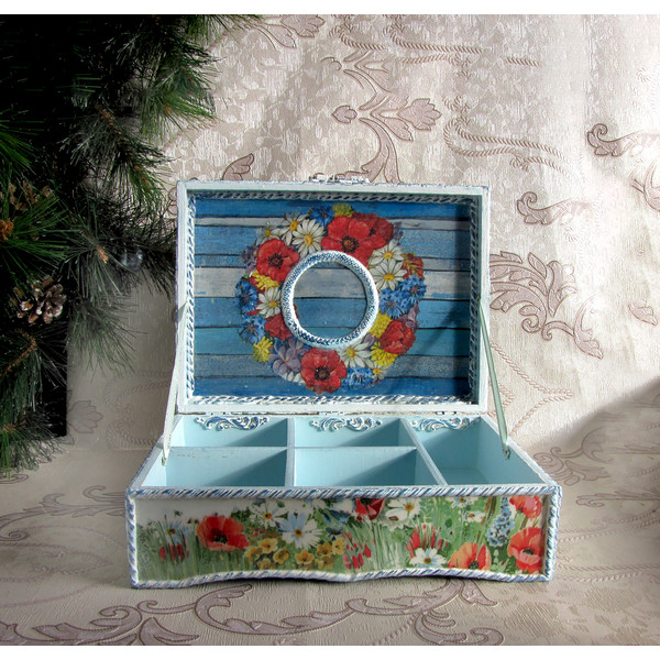 Tea box, Trinket Box, Boho jewelry box, Christmas gift, Unusual wooden casket, Poppies Box, Glossy casket, Summer jewelry box (4).jpg