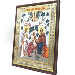 The conversation Icon of the Mother of God | Silver & gold foiled lithography | Icon Reproduction | Size: 5 1/4"x4 1/2"
