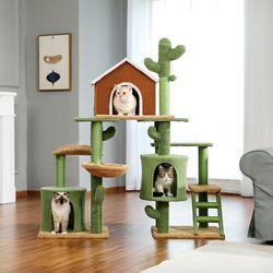 Cactus cat tree, green cat tower for large cats