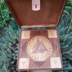 Portable altar for norse rituals and divination. Viking travel altar box. Norse witchcraft mini altar with runes and val