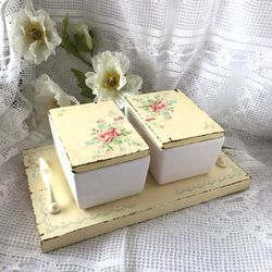 Decorative kitchen set with Tray, Ceramic Kitchen Canister in Shabby Chic Style, Kitchen Decor,Store food