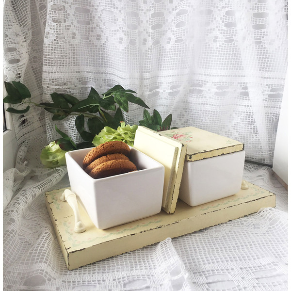 Decorative Distressed Handles and Lids Boxes Set, Ceramic Kitchen Canister Set, Kitchen 3pc Set, Antique White Tray, kitchen set with Tray (6).JPG